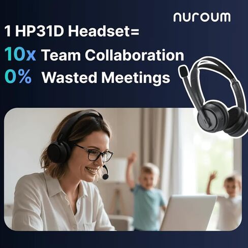 سماعة رأس لاسلكية من نيوروم HP31D مع ميكروفون، سماعة بلوتوث مع ميكروفون عازل للضوضاء للعمل، حامل شحن/زر كتم الصوت، دونجل/USB للكمبيوتر الشخصي/الكمبيوتر/الكمبيوتر المحمول للتكبير/الفرق، المكتب in Kuwait