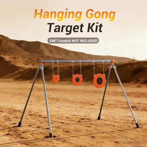 مجموعة كومبو من الصلب AR500 مقاس 3/8 بوصة للرماية، 3 قطع 4 بوصات و6 بوصات و8 بوصات أهداف غونغ مع مجموعة تعليق شديدة التحمل، تتضمن دعامات حامل وخطافات ودبابيس وأهداف ورقية - تناسب قناة OD EMT مقاس 1 بوصة in Kuwait