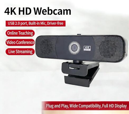 4K Webcam with Double Noise Canceling Microphones and Integrated Loudspeaker for Video Conferencing Online Classes in Kuwait