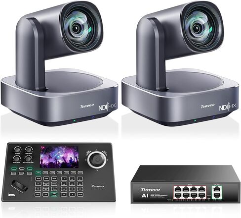 مجموعة/مجموعة كاميرا Tenveo 4K PTZ وConroller - عبوتان من كاميرات NDI لتتبع التكبير البصري 12X (LAN/HDMI/USB3.0)، وحدة تحكم عصا التحكم NDI بشاشة 5 بوصات، ومحول شبكة جيجابت PoE بـ 8 منافذ in Kuwait