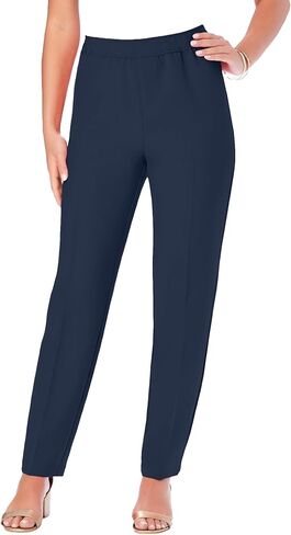 Roaman's Women's Plus Size Classic Bend Over Pant Elastic Waist Pull On Dress Slacks - 16 W, Navy in Saudi Arabia