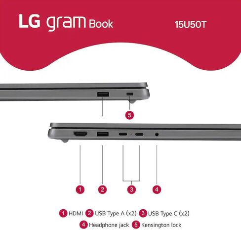 LG 2025 Gram Book 15U50T 15.6" FHD IPS Laptop 10-Core Intel Core i5-1334U Iris Xe Graphics 32GB DDR4 1TB NVMe SSD USB-C w/DP WiFi AX BT Webcam HDMI2.0 Windows 11 Home w/RE USB in Saudi Arabia