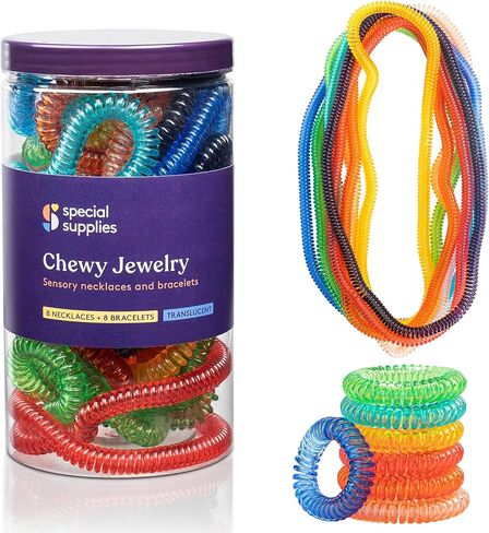 Special Supplies Chewy Jewelry Sensory Translucent Necklaces and Bracelets, 16 Pack, Soft and Flexible Silicone, Interactive Stress and Anxiety Relief for Kids, Supports ADD, ADHD, Autism in Saudi Arabia