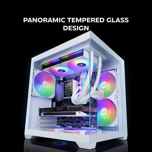 Mars Gaming MC-VIEW3, MicroATX PC Case, Panoramic Tempered Glass, 3 x ARGB 120 mm Fans, Double Chamber, Support for Liquid Cooling up to 240 mm, Compact Mini Tower with USB-C, White in Kuwait
