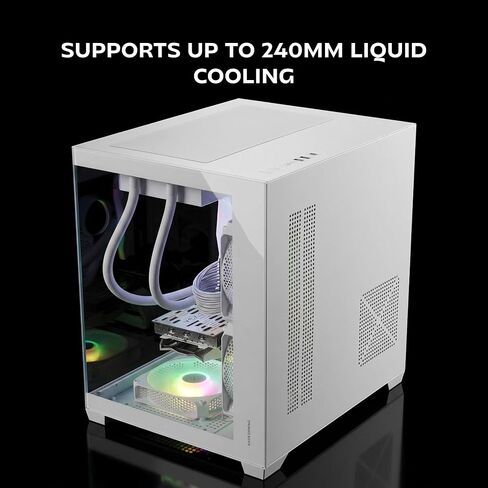 Mars Gaming MC-VIEW3, MicroATX PC Case, Panoramic Tempered Glass, 3 x ARGB 120 mm Fans, Double Chamber, Support for Liquid Cooling up to 240 mm, Compact Mini Tower with USB-C, White in Kuwait
