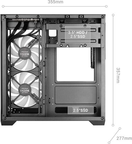 Mars Gaming MC-VIEW3, MicroATX PC Case, Panoramic Tempered Glass, 3 x ARGB 120 mm Fans, Double Chamber, Support for Liquid Cooling up to 240 mm, Compact Mini Tower with USB-C, White in Kuwait
