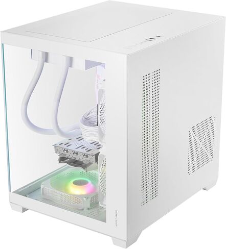 Mars Gaming MC-VIEW3, MicroATX PC Case, Panoramic Tempered Glass, 3 x ARGB 120 mm Fans, Double Chamber, Support for Liquid Cooling up to 240 mm, Compact Mini Tower with USB-C, White in Kuwait