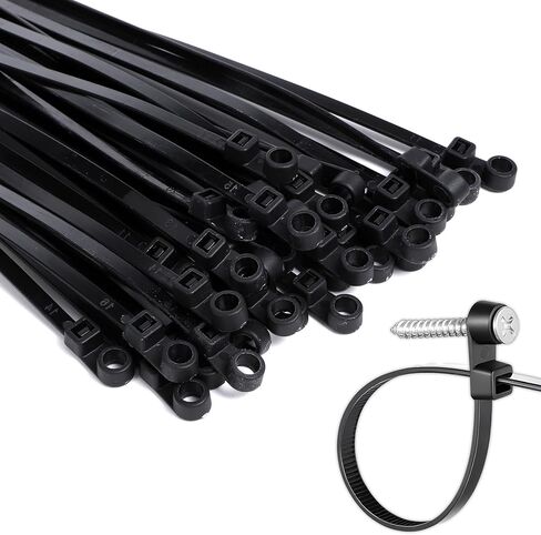 100 Pcs Zip Ties with Screw Hole Heavy Duty Cable Ties Black Mountable Head Cable Tie 7.5 Inch 75 lbs Zip Wall Wire Tie for Indoor Outdoor Office Home in Kuwait