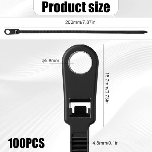 100 Pcs Zip Ties with Screw Hole Heavy Duty Cable Ties Black Mountable Head Cable Tie 7.5 Inch 75 lbs Zip Wall Wire Tie for Indoor Outdoor Office Home in Kuwait