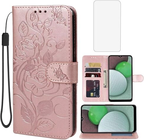 Case for Galaxy A03S Case, Samsung A03S SM-A037U Wallet Case with Tempered Glass Screen Protector, Flower Leather Flip Credit Card Holder Stand Phone Cover Cases for Samsung Galaxy A03S Red in Kuwait