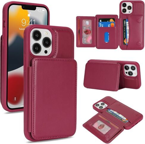 Cavor Compatible with iPhone 13 Wallet Case with Card Holder, Credit Slots Kickstand Stand Phone Case for Women Men, PU Leather Protective Case-Beige Leopard in Kuwait