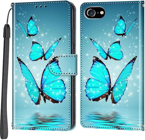 محفظة حافظة لهاتف iPhone SE 3rd & 2nd Gen & iPhone 8 & iPhone 7 (NOT PLUS)، [مسند] 3 حامل بطاقات [غلاف داخلي من مادة TPU مقاوم للصدمات]، غطاء قلاب واقٍ مغناطيسي من جلد البولي يوريثان 4.7 بوصة، زهرة سوداء in Kuwait