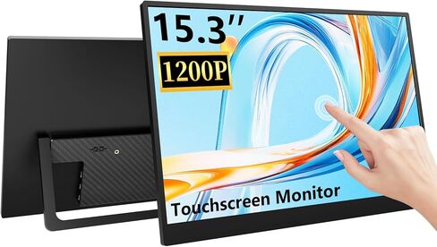 شاشة محمولة تعمل باللمس مقاس 15.3 بوصة، شاشة خارجية بدقة 1920×1200 Full HD IPS تعمل باللمس بـ 10 نقاط، توصيل وتشغيل USB-C HDMI فائق النحافة، شاشة محمولة لأجهزة الكمبيوتر المحمول PC Mac PS5 Xbox in Kuwait