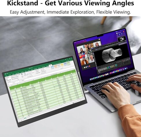 شاشة محمولة تعمل باللمس مقاس 15.3 بوصة، شاشة خارجية بدقة 1920×1200 Full HD IPS تعمل باللمس بـ 10 نقاط، توصيل وتشغيل USB-C HDMI فائق النحافة، شاشة محمولة لأجهزة الكمبيوتر المحمول PC Mac PS5 Xbox in Kuwait
