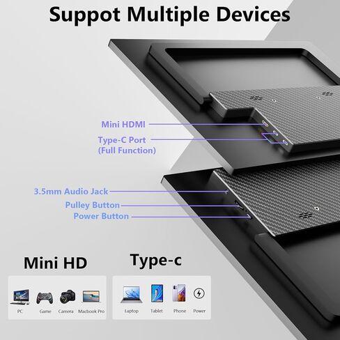 شاشة محمولة تعمل باللمس مقاس 15.3 بوصة، شاشة خارجية بدقة 1920×1200 Full HD IPS تعمل باللمس بـ 10 نقاط، توصيل وتشغيل USB-C HDMI فائق النحافة، شاشة محمولة لأجهزة الكمبيوتر المحمول PC Mac PS5 Xbox in Kuwait