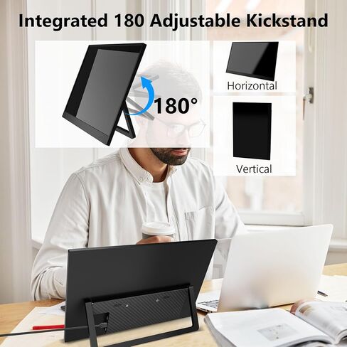 شاشة محمولة تعمل باللمس مقاس 15.3 بوصة، شاشة خارجية بدقة 1920×1200 Full HD IPS تعمل باللمس بـ 10 نقاط، توصيل وتشغيل USB-C HDMI فائق النحافة، شاشة محمولة لأجهزة الكمبيوتر المحمول PC Mac PS5 Xbox in Kuwait