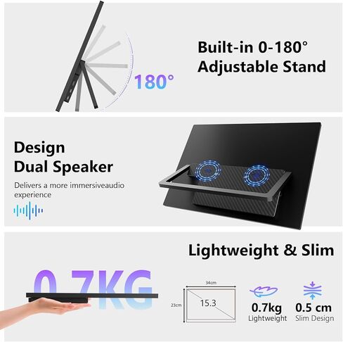 شاشة محمولة تعمل باللمس مقاس 15.3 بوصة، شاشة خارجية بدقة 1920×1200 Full HD IPS تعمل باللمس بـ 10 نقاط، توصيل وتشغيل USB-C HDMI فائق النحافة، شاشة محمولة لأجهزة الكمبيوتر المحمول PC Mac PS5 Xbox in Kuwait