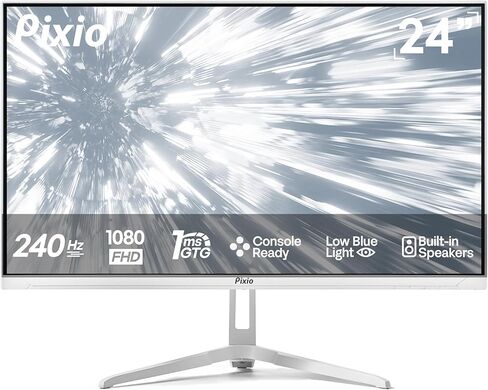 Pixio PX249 Wave White 24 بوصة 240 هرتز معدل التحديث FHD 1080p دقة لوحة IPS سريعة 1 مللي ثانية وقت استجابة GTG سماعات مدمجة للألعاب مع مزامنة تكيفية in Kuwait