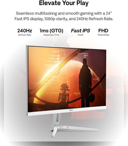Pixio PX249 Wave White 24 بوصة 240 هرتز معدل التحديث FHD 1080p دقة لوحة IPS سريعة 1 مللي ثانية وقت استجابة GTG سماعات مدمجة للألعاب مع مزامنة تكيفية in Kuwait