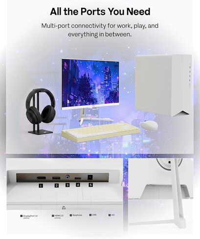 Pixio PX249 Wave White 24 بوصة 240 هرتز معدل التحديث FHD 1080p دقة لوحة IPS سريعة 1 مللي ثانية وقت استجابة GTG سماعات مدمجة للألعاب مع مزامنة تكيفية in Kuwait