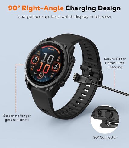 كابل شاحن ساعة جارمين 2 في 1 بطول 3.3 قدم، قطعتان، سلك شحن USB A/C لـ Garmin Fenix ​​8/7/7X/6/5;Vivoactive 6/5/4;Venu 3/3S;Forerunner 970/965/955/945/570/265;Instinct;Tactix، أسود in Kuwait