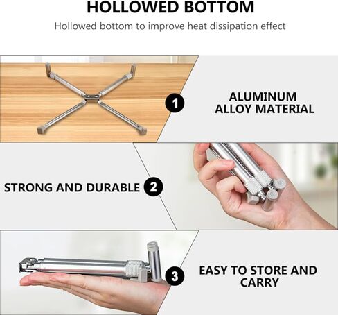 OSALADI Adjustable Aluminum Alloy Laptop Bracket and Cooling Rack, Portable Hollowed Notebook PC Holder for Home Office Use, Silver Foldable Computer Stand Compatible with 13-17 Inch in Kuwait