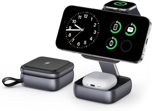 محطة شحن لاسلكية UEQ 3 في 1 لأجهزة Apple، شاحن لاسلكي مغناطيسي قابل للطي سريع السفر، متوافق مع شاحن MagSafe لهاتف iPhone 17 Air 16 15 14 13 12، Apple Watch&AirPods Pro in Kuwait