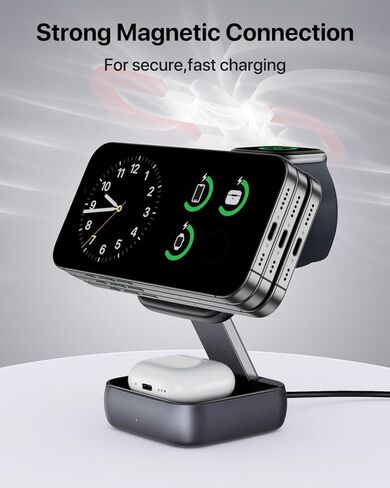 محطة شحن لاسلكية UEQ 3 في 1 لأجهزة Apple، شاحن لاسلكي مغناطيسي قابل للطي سريع السفر، متوافق مع شاحن MagSafe لهاتف iPhone 17 Air 16 15 14 13 12، Apple Watch&AirPods Pro in Kuwait