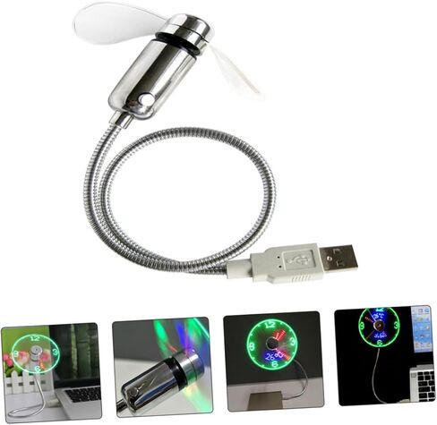 مروحة ساعة LED USB مع شاشة عرض في الوقت الحقيقي، مروحة USB صغيرة محمولة قابلة لإعادة الشحن لأجهزة الكمبيوتر المحمول والسفر للاستخدام المكتبي والخارجي in Kuwait