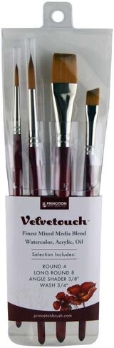فرشاة Princeton Velvetouch، وسائط مختلطة للأكريليك، الزيوت، ألوان مائية سلسلة 3950، مجموعة احترافية 4 قطع 100 in Saudi Arabia