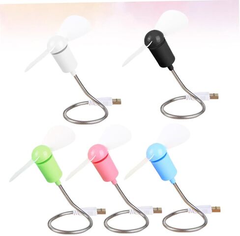 Balacoo 5 قطع USB صغيرة مرنة الرقبة مراوح صغيرة هادئة مع مشبك مراوح تبريد USB محمولة لأجهزة الكمبيوتر المحمول وسطح المكتب للاستخدام المنزلي والسفر المكتبي (لون عشوائي) in Kuwait