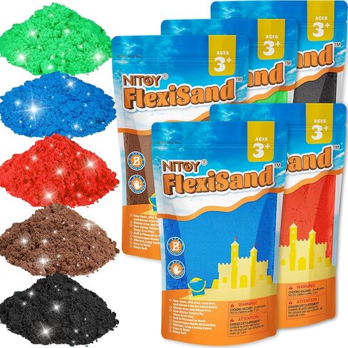 NiToy Value Pack 11lbs of 5 Colored Moldable Self-Sticking Play Sand, Never Dries Out - Fun for Kids Bulk Refill for Sensory Sand Box Toys, Ideal for Shaping, Squeezing, Scooping, Rolling and Molding in Kuwait