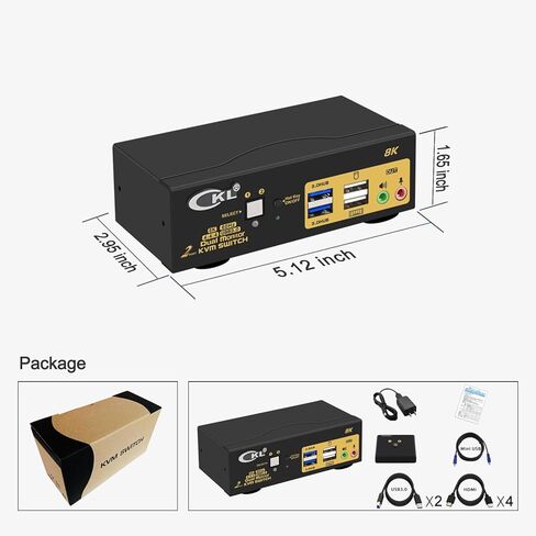 CKL 8K 60 هرتز HDMI 2.1 محول KVM ثنائي الشاشة لجهازي كمبيوتر وشاشتين مع 2 محور USB3.0 in Kuwait