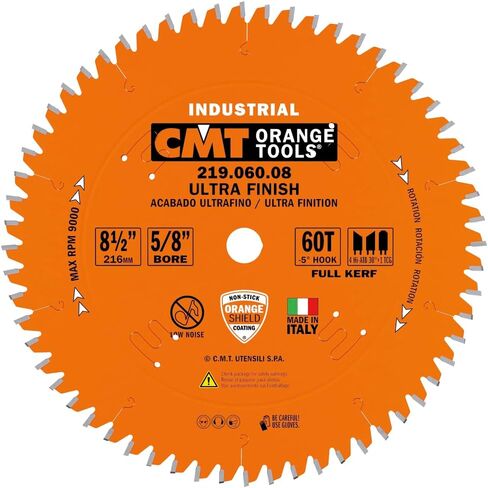CMT 219.060.08 Industrial Sliding Compound Miter & Radial Saw Blade, 8-1/2-Inch x 60 Teeth 4/30° ATB+1TCG Grind with 5/8-Inch Bore, PTFE Coating in Saudi Arabia