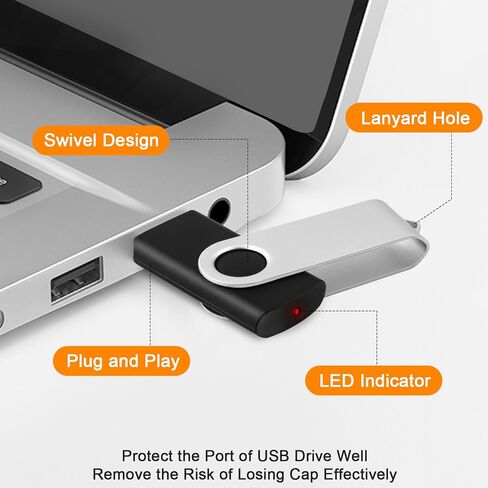 محرك أقراص فلاش سعة 32 جيجابايت 10 حزم ومحرك أقراص USB سعة 4 جيجابايت 10 حزم، تصميم دوار USB 2.0 محرك إبهام USB للنسخ الاحتياطي لتخزين البيانات، عصا ذاكرة USB محمولة، محركات أقراص فلاش مع أغطية غبار قابلة للإزالة in Kuwait
