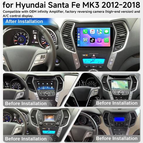 راديو ستيريو للسيارة ASURE 4+64 جيجابايت Android 15 لسيارة Hyundai Santa Fe 2012-2018 - شاشة لمس عالية الدقة 9 بوصة 1280x800 مع CarPlay اللاسلكي وAndroid Auto، GPS، بلوتوث 5.4، Wi-Fi 6، DSP - كاميرا احتياطية وSWC in Kuwait