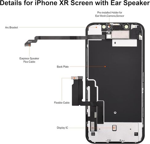 استبدال شاشة iPhone XR مع سماعة الأذن الأمامية ومستشعر القرب ثلاثي الأبعاد بشاشة LCD تعمل باللمس مع طقم إصلاح للطراز A1984 A2105 A2106 A2108 6.1 بوصة in Kuwait