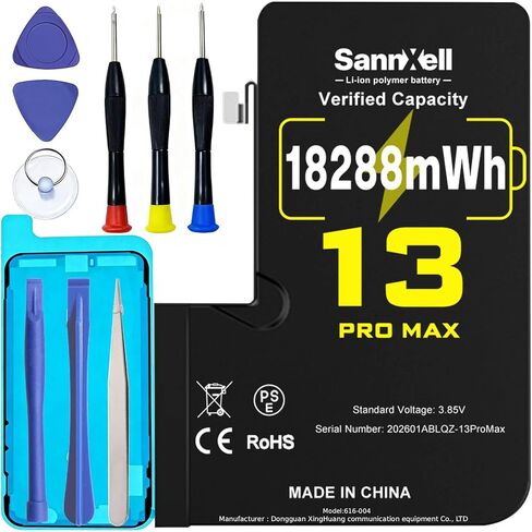 بطارية عالية السعة مطورة لاستبدال iPhone 13 Pro Max، 18288 ميجاوات في الساعة 0 دورة A2641 A2643 A2644 A2645 A2484، بطارية ليثيوم أيون طويلة الأمد للغاية مع مجموعة أدوات إصلاح كاملة in Kuwait
