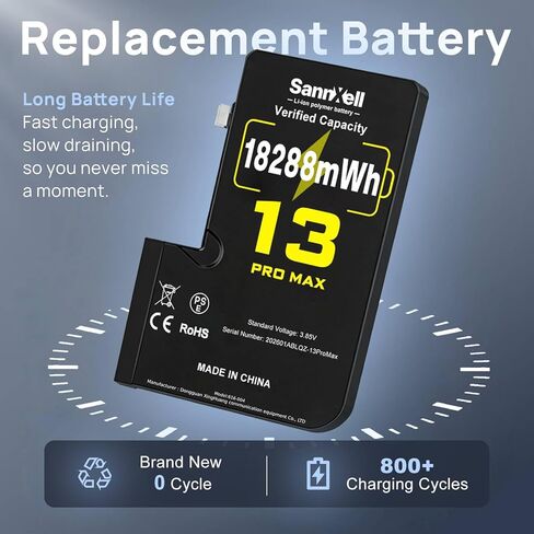 بطارية عالية السعة مطورة لاستبدال iPhone 13 Pro Max، 18288 ميجاوات في الساعة 0 دورة A2641 A2643 A2644 A2645 A2484، بطارية ليثيوم أيون طويلة الأمد للغاية مع مجموعة أدوات إصلاح كاملة in Kuwait