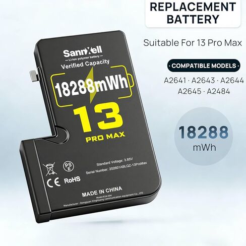 بطارية عالية السعة مطورة لاستبدال iPhone 13 Pro Max، 18288 ميجاوات في الساعة 0 دورة A2641 A2643 A2644 A2645 A2484، بطارية ليثيوم أيون طويلة الأمد للغاية مع مجموعة أدوات إصلاح كاملة in Kuwait