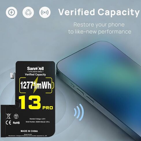 Upgraded High Capacity Battery for iPhone 13 Pro Replacement, 12771mWh 0 Cycle A2636 A2638 A2639 A2640 A2483 Model, Ultra Long Lasting Li-ion Battery with Full Repair Tool Kit in Kuwait