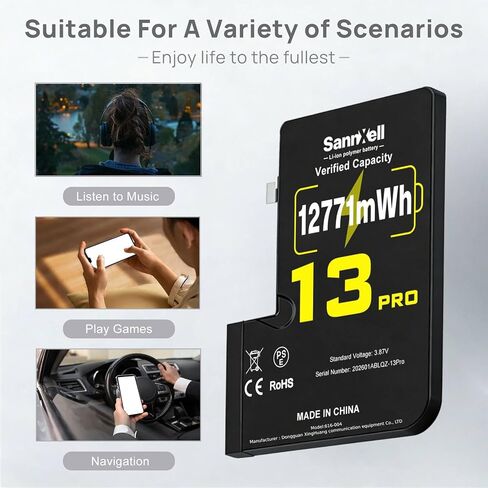 Upgraded High Capacity Battery for iPhone 13 Pro Replacement, 12771mWh 0 Cycle A2636 A2638 A2639 A2640 A2483 Model, Ultra Long Lasting Li-ion Battery with Full Repair Tool Kit in Kuwait