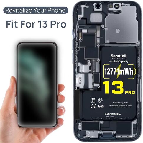 Upgraded High Capacity Battery for iPhone 13 Pro Replacement, 12771mWh 0 Cycle A2636 A2638 A2639 A2640 A2483 Model, Ultra Long Lasting Li-ion Battery with Full Repair Tool Kit in Kuwait