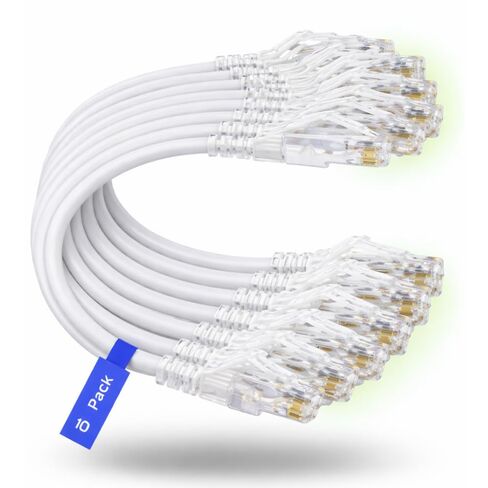 سلك التصحيح النحيف Cat 6A، 1 قدم، أبيض، كابل إيثرنت UTP 10G، 28 AWG، PVC، 3.6 مم، تمهيد، 10 عبوات in Kuwait