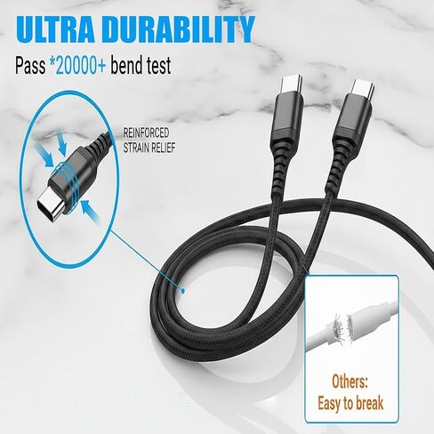 كابل USB من النوع C إلى C ضخم 20 حزمة 3.3 قدم مضفر شحن سريع 3A شاحن سريع متوافق مع iPhone 17/17 Pro/16e/16/15 Pro Max، Samsung Galaxy S25 S24 S10 S9 S8 Plus، Note 10 9 8، LG V50 in Kuwait
