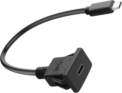QIANRENON 5Gbps USB C Square Snap in Mount محول سريع الشحن كابل قصير PD60W USB نوع C 3.0 ذكر إلى أنثى لوحة مدمجة جبل موصل تمديد الحبل 20V 3A، للوحة القيادة السيارة / RV، 30 سم / 11.8 بوصة in Kuwait