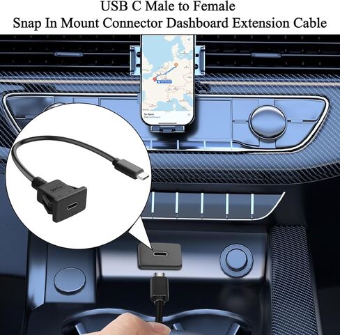 QIANRENON 5Gbps USB C Square Snap in Mount محول سريع الشحن كابل قصير PD60W USB نوع C 3.0 ذكر إلى أنثى لوحة مدمجة جبل موصل تمديد الحبل 20V 3A، للوحة القيادة السيارة / RV، 30 سم / 11.8 بوصة in Kuwait