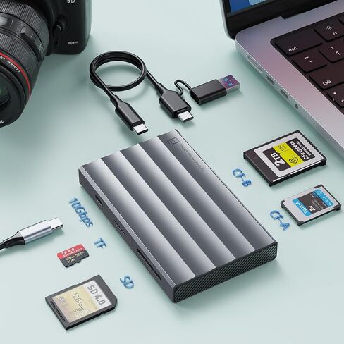 قارئ بطاقات 4 في 1 من النوع A+Type B CFexpress، USB 3.2 Gen 2 UHS-II SD4.0 ومحول بطاقة Micro SD/TF، ​​محول CFexpress Type B/A بسرعة 10 جيجابت في الثانية لأجهزة iPhone/Android/الكمبيوتر المحمول، مع Windows/Mac OS/Linux/iOS/iPadOS/Android in Kuwait