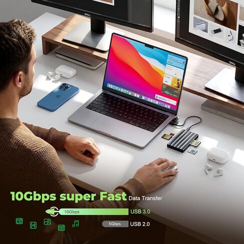 قارئ بطاقات 4 في 1 من النوع A+Type B CFexpress، USB 3.2 Gen 2 UHS-II SD4.0 ومحول بطاقة Micro SD/TF، ​​محول CFexpress Type B/A بسرعة 10 جيجابت في الثانية لأجهزة iPhone/Android/الكمبيوتر المحمول، مع Windows/Mac OS/Linux/iOS/iPadOS/Android in Kuwait