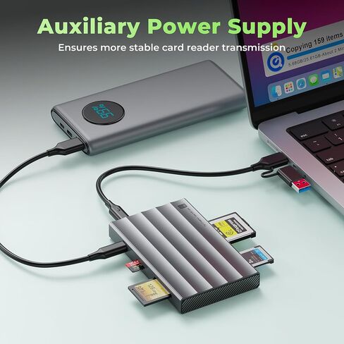 قارئ بطاقات 4 في 1 من النوع A+Type B CFexpress، USB 3.2 Gen 2 UHS-II SD4.0 ومحول بطاقة Micro SD/TF، ​​محول CFexpress Type B/A بسرعة 10 جيجابت في الثانية لأجهزة iPhone/Android/الكمبيوتر المحمول، مع Windows/Mac OS/Linux/iOS/iPadOS/Android in Kuwait
